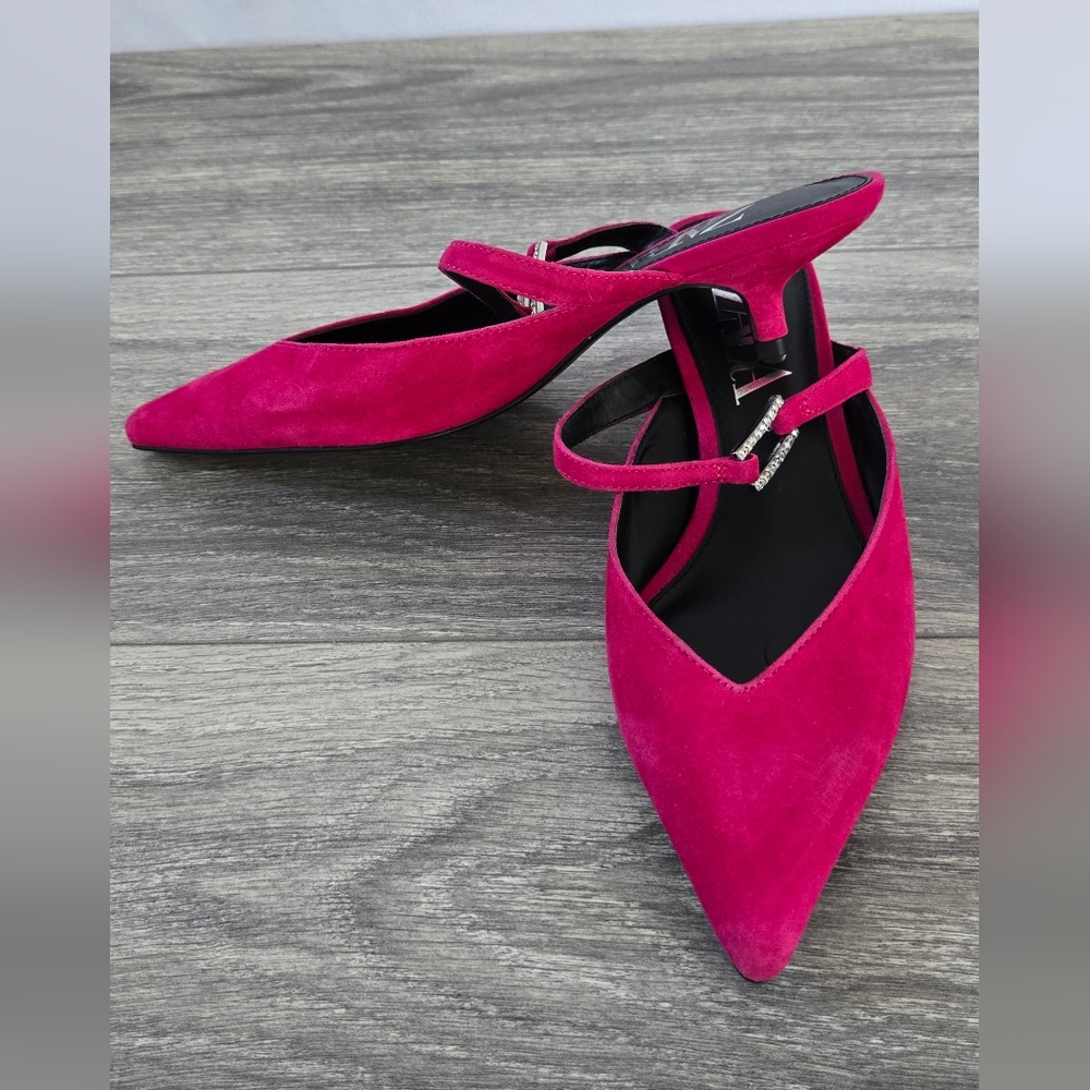Zara Fushia Mule with Kitten Heel and Rhinestone Buckle Womens 36